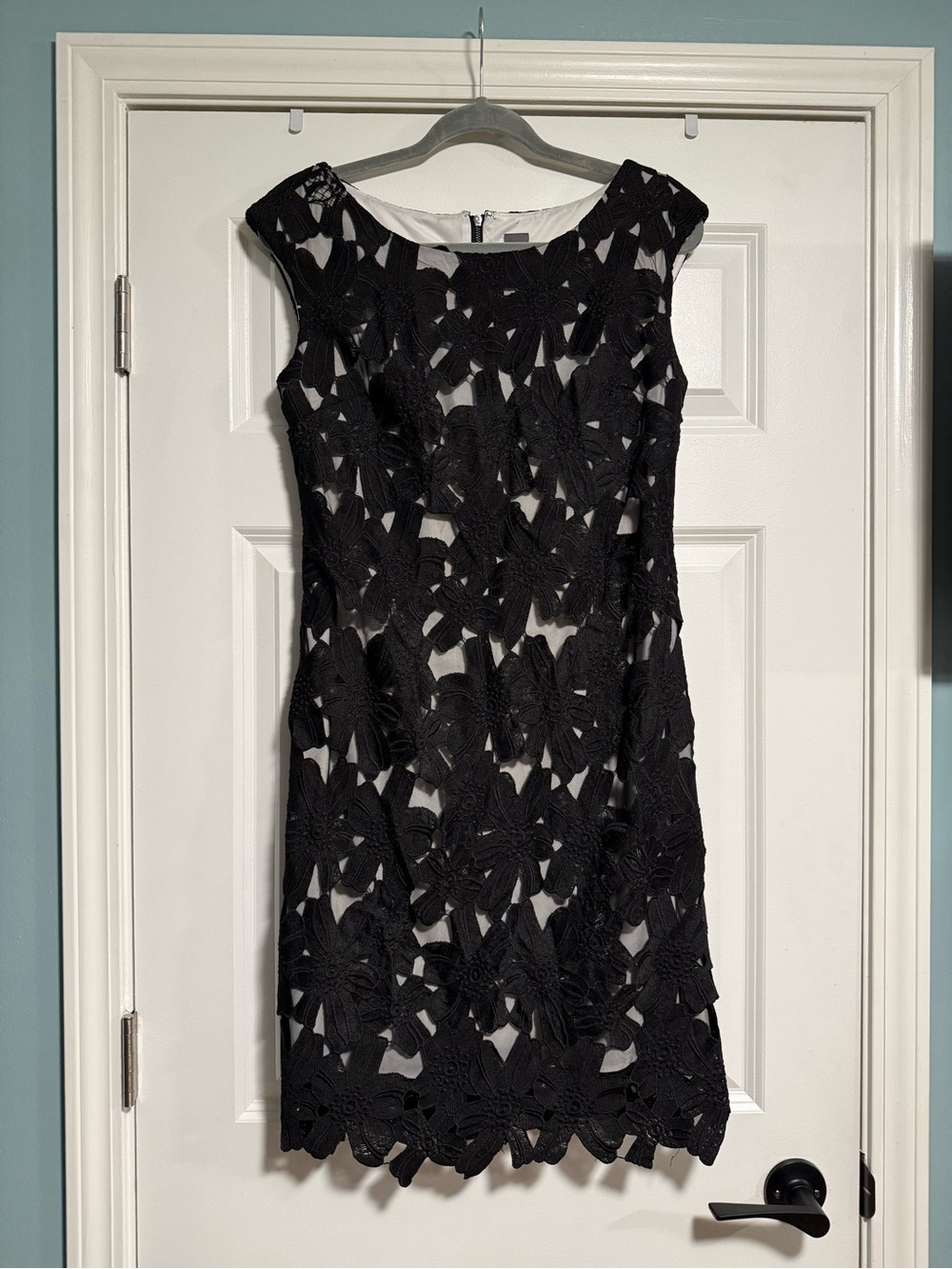 Vera Wang Black Floral Lace Overlay Mini Dress